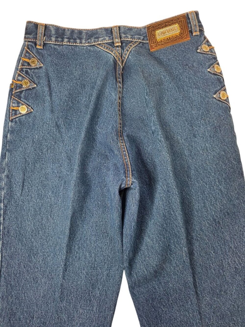 Vintage Lawman Western High-Rise Blue Denim Jeans With Gold Button Accents Size
